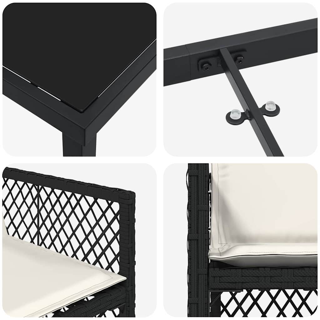 Tuin eettafelset 5 pcs Zwart poly rattan