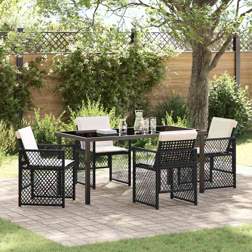 Tuin eettafelset 5 pcs Zwart poly rattan