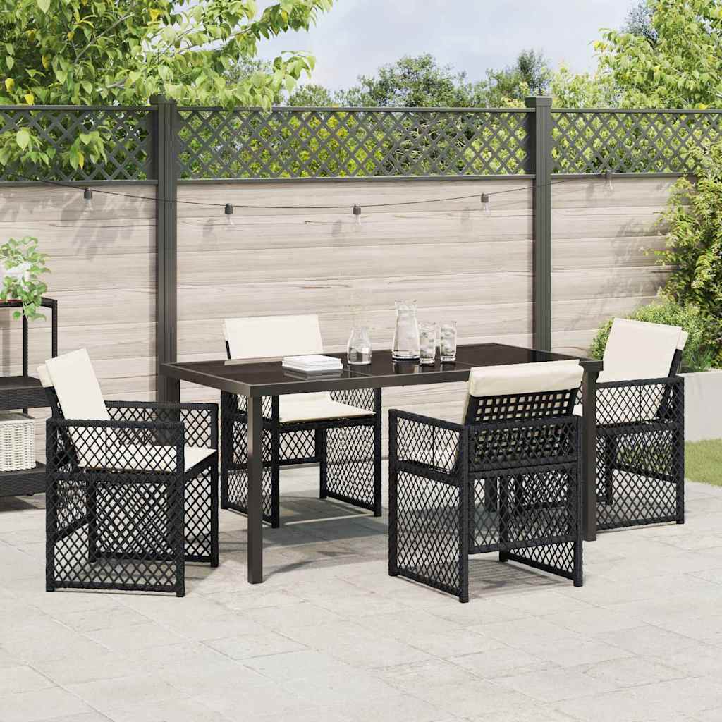Tuin eettafelset 5 pcs Zwart poly rattan