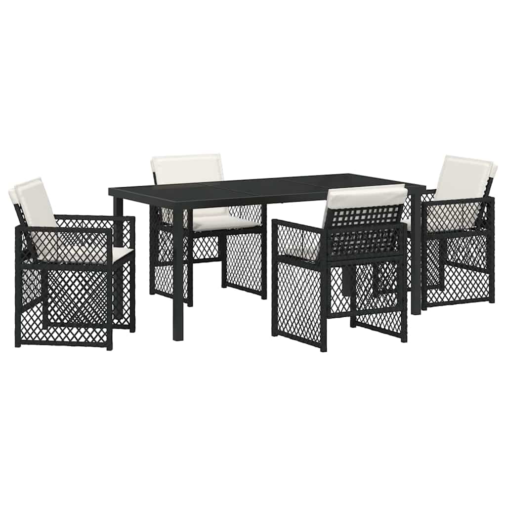 Tuin eettafelset 5 pcs Zwart poly rattan