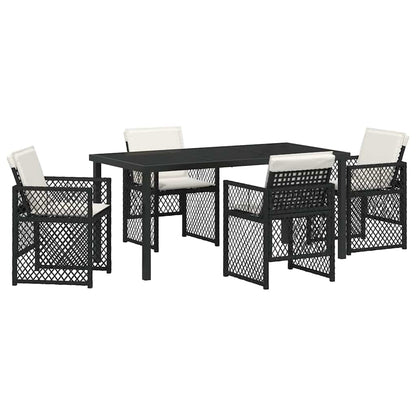 Tuin eettafelset 5 pcs Zwart poly rattan