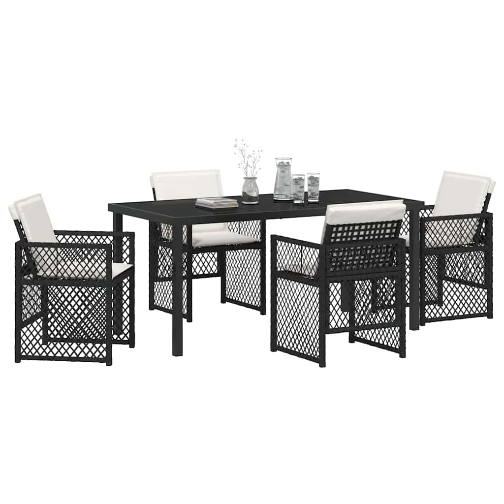 Tuin eettafelset 5 pcs Zwart poly rattan
