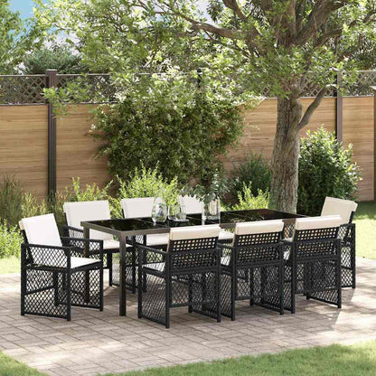 Tuin eettafelset 9 pcs Zwart poly rattan