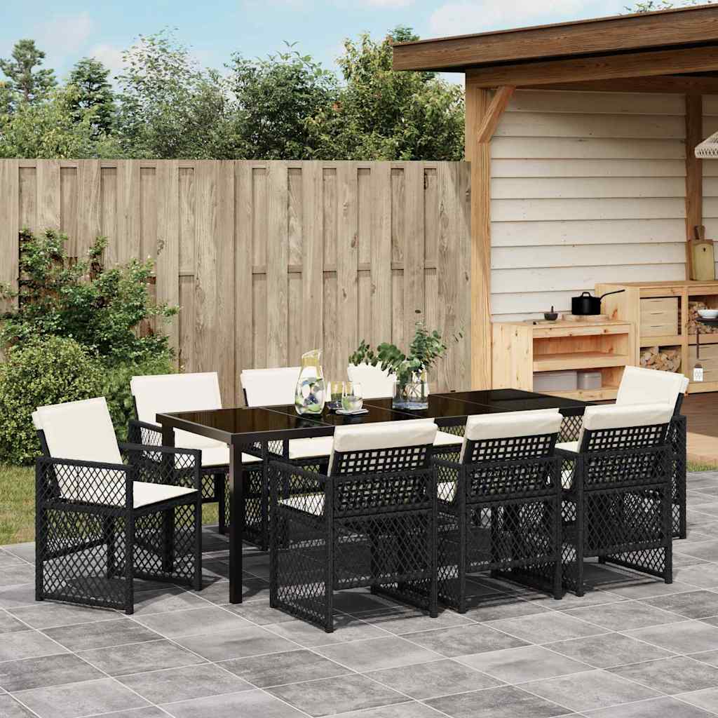 Tuin eettafelset 9 pcs Zwart poly rattan