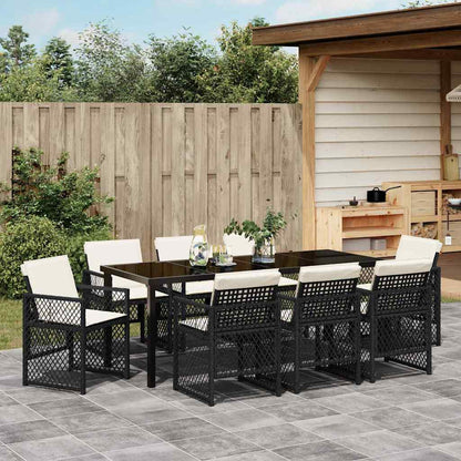 Tuin eettafelset 9 pcs Zwart poly rattan
