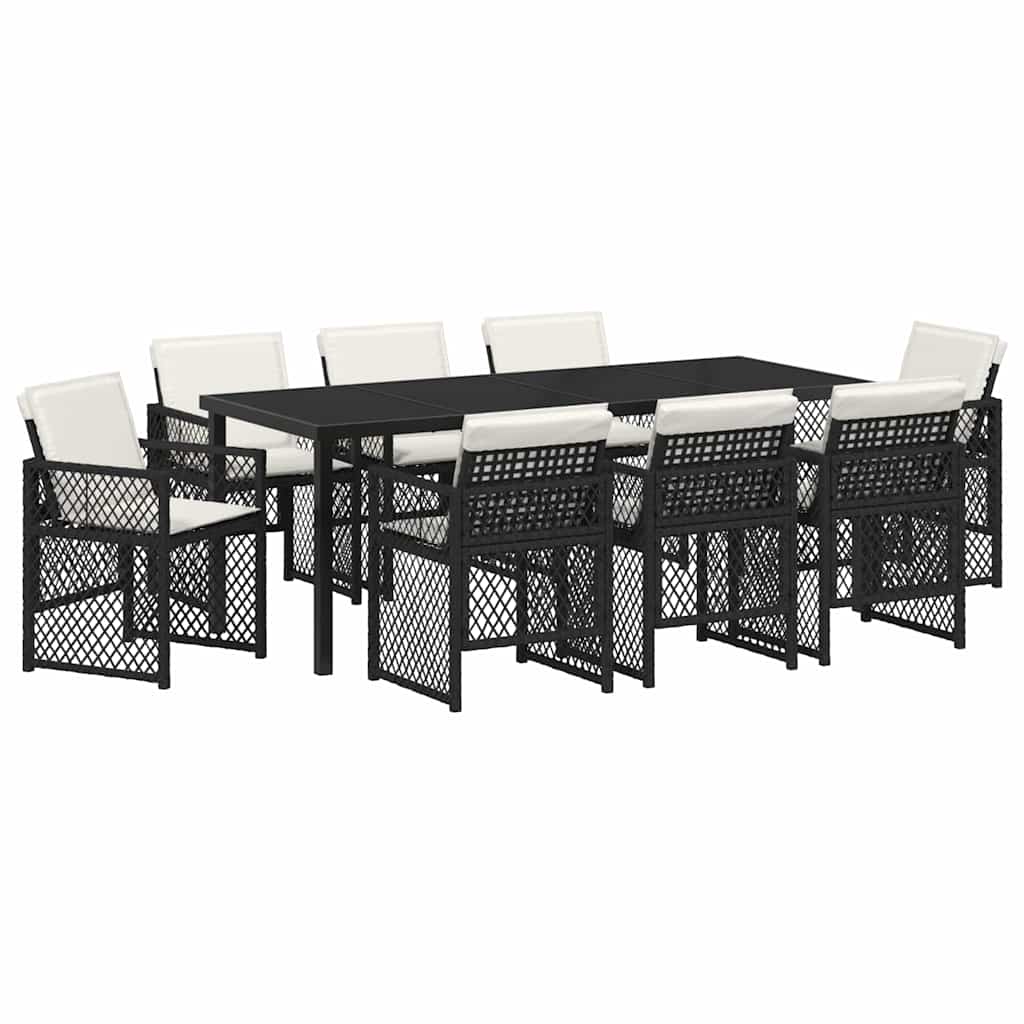 Tuin eettafelset 9 pcs Zwart poly rattan
