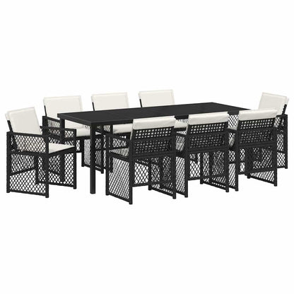 Tuin eettafelset 9 pcs Zwart poly rattan