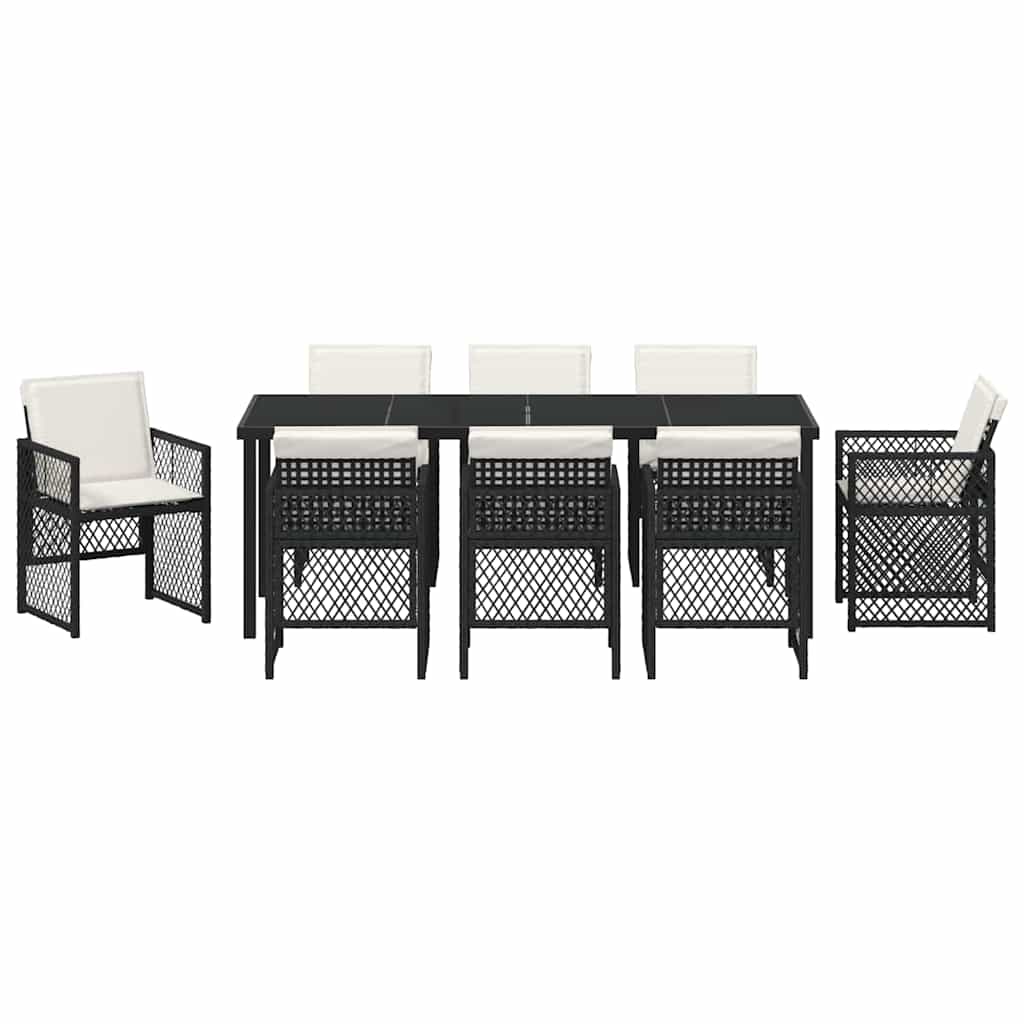 Tuin eettafelset 9 pcs Zwart poly rattan