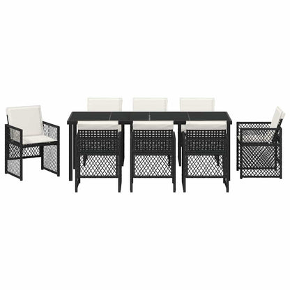 Tuin eettafelset 9 pcs Zwart poly rattan