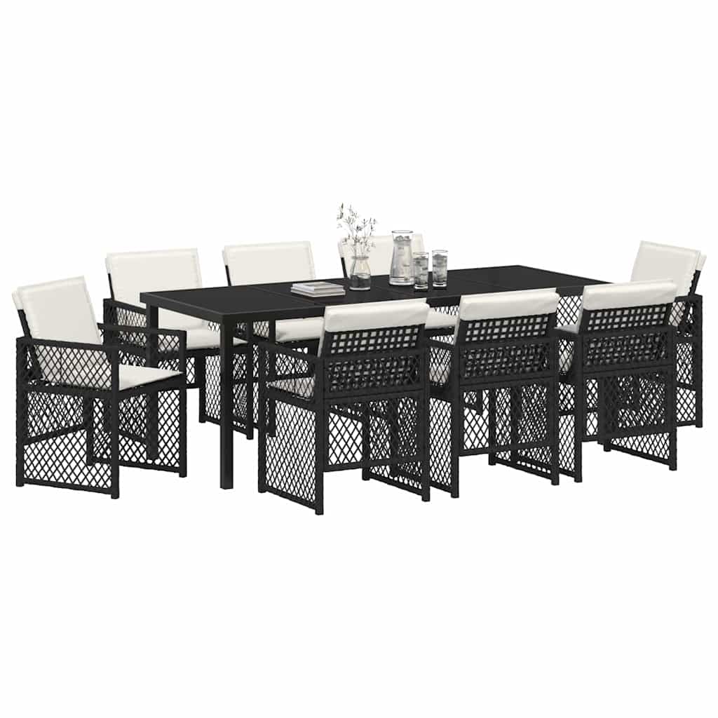 Tuin eettafelset 9 pcs Zwart poly rattan