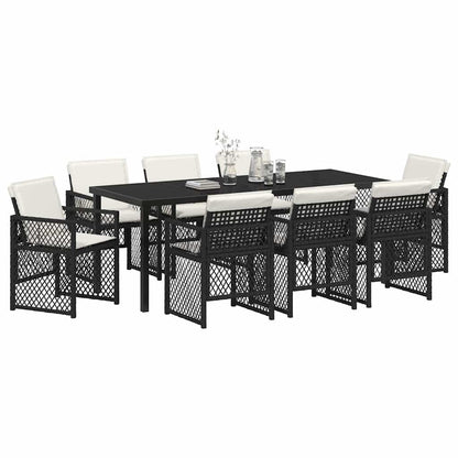 Tuin eettafelset 9 pcs Zwart poly rattan