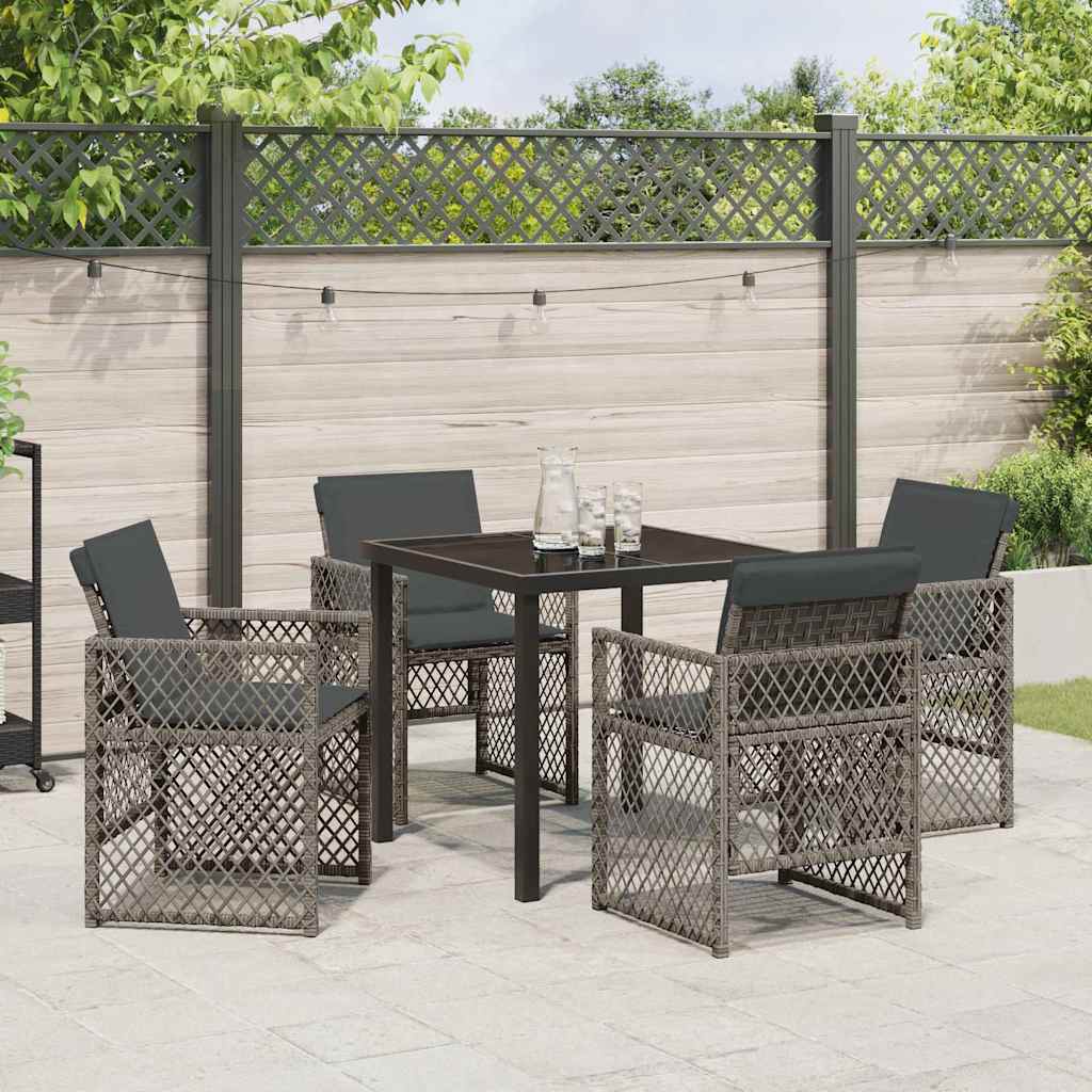 Tuin eettafelset 5 pcs Grijs poly rattan