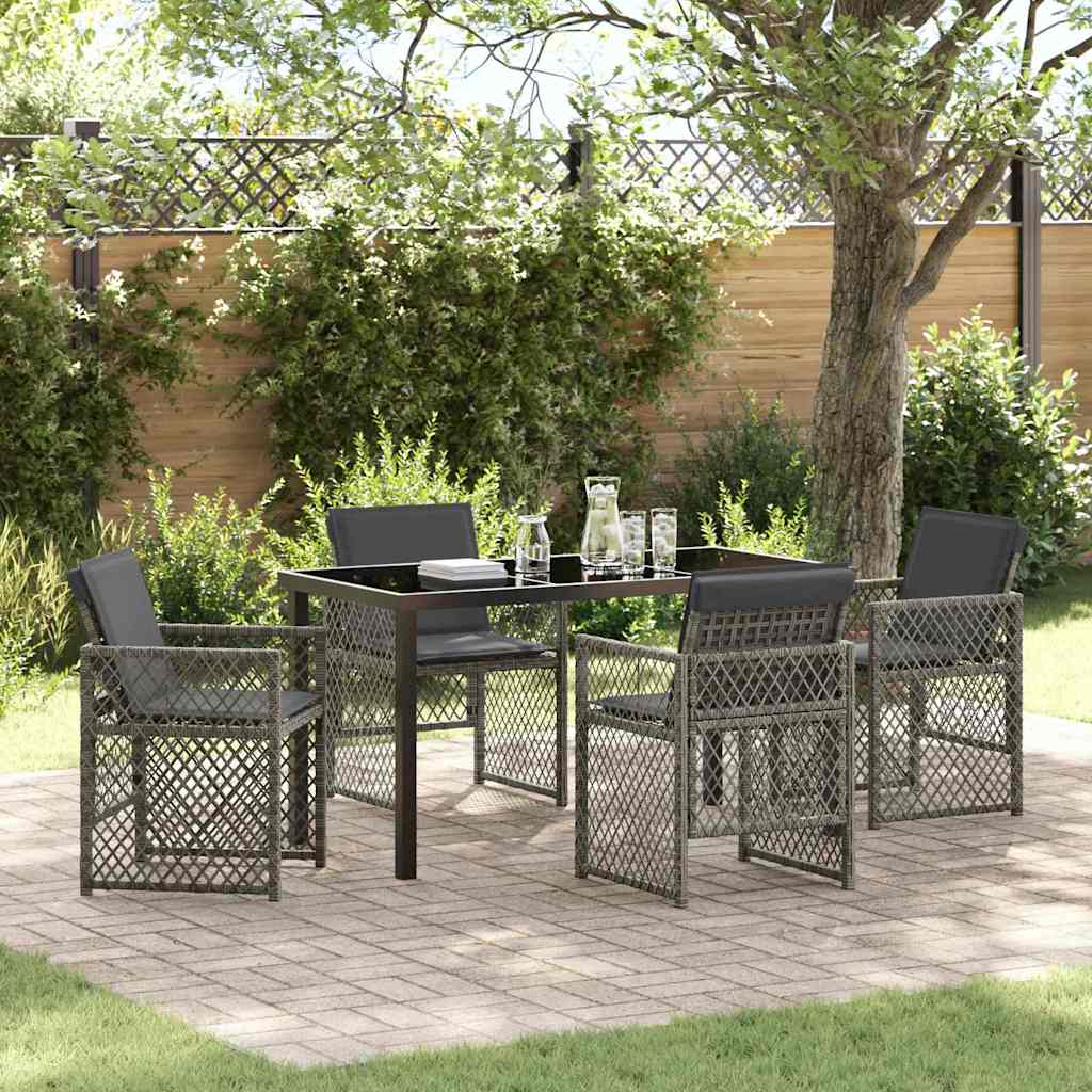Tuin eettafelset 5 pcs Grijs poly rattan
