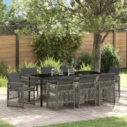 Tuin eettafelset 9-delig poly rattan grijs