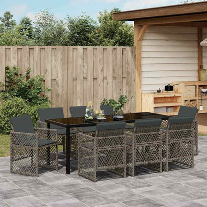 Tuin eettafelset 9 pcs Grijs poly rattan