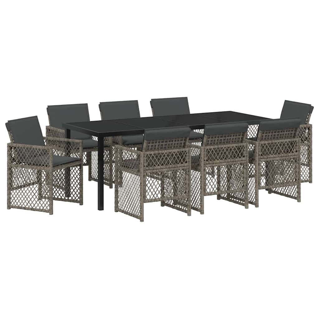Tuin eettafelset 9 pcs Grijs poly rattan