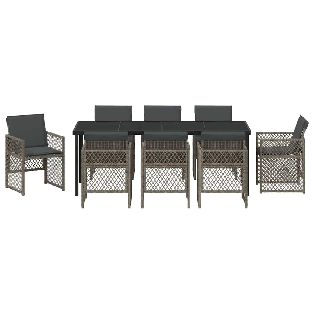 Tuin eettafelset 9 pcs Grijs poly rattan
