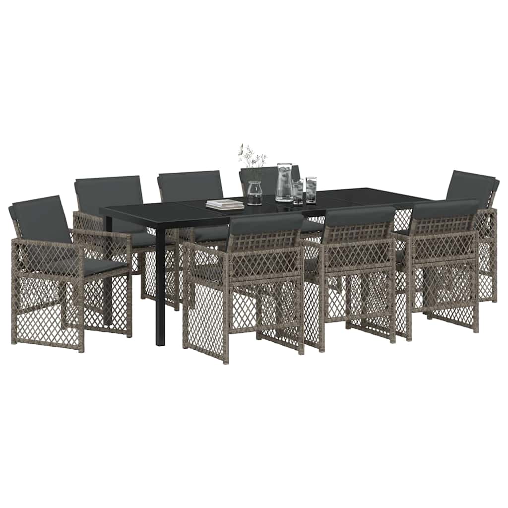 Tuin eettafelset 9 pcs Grijs poly rattan
