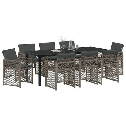 Tuin eettafelset 9 pcs Grijs poly rattan