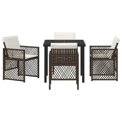 Tuin eettafelset 5 pcs Bruin poly rattan