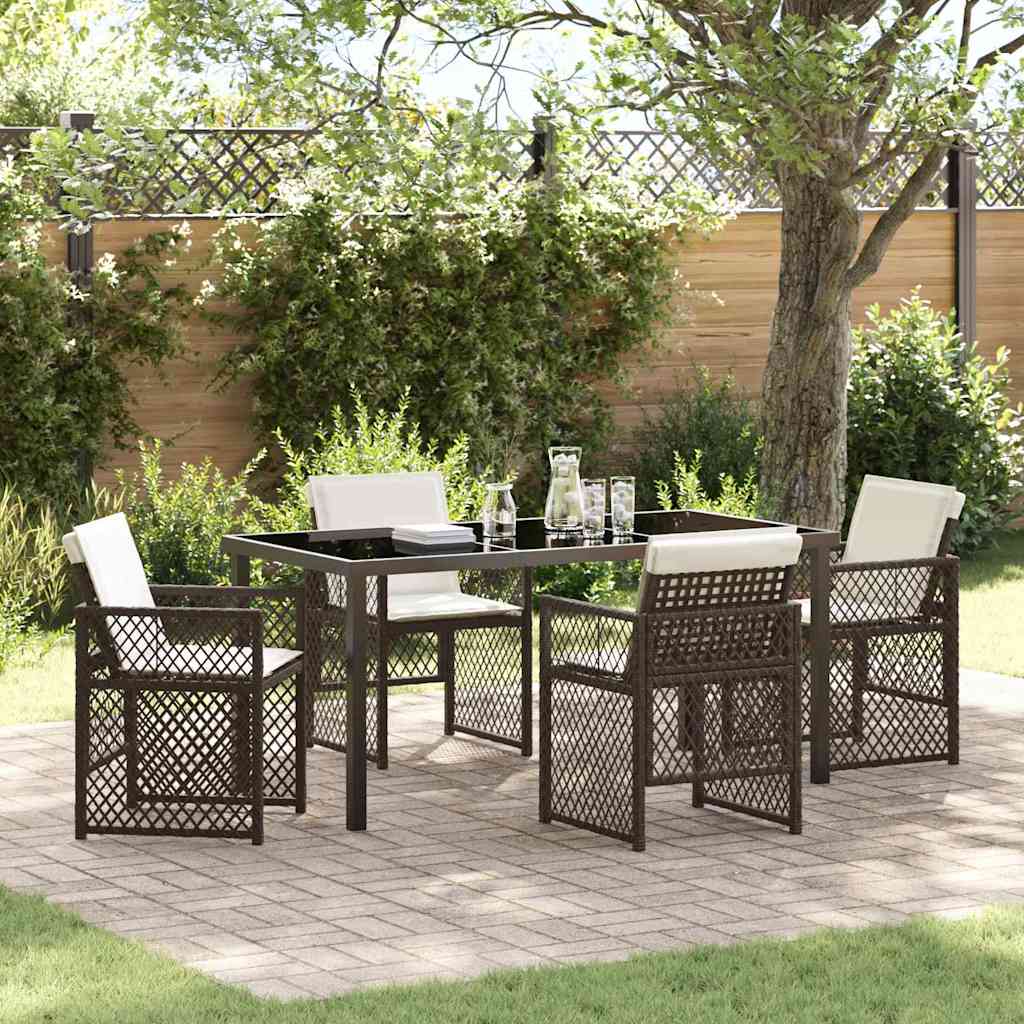 Tuin eettafelset 5 pcs Bruin poly rattan
