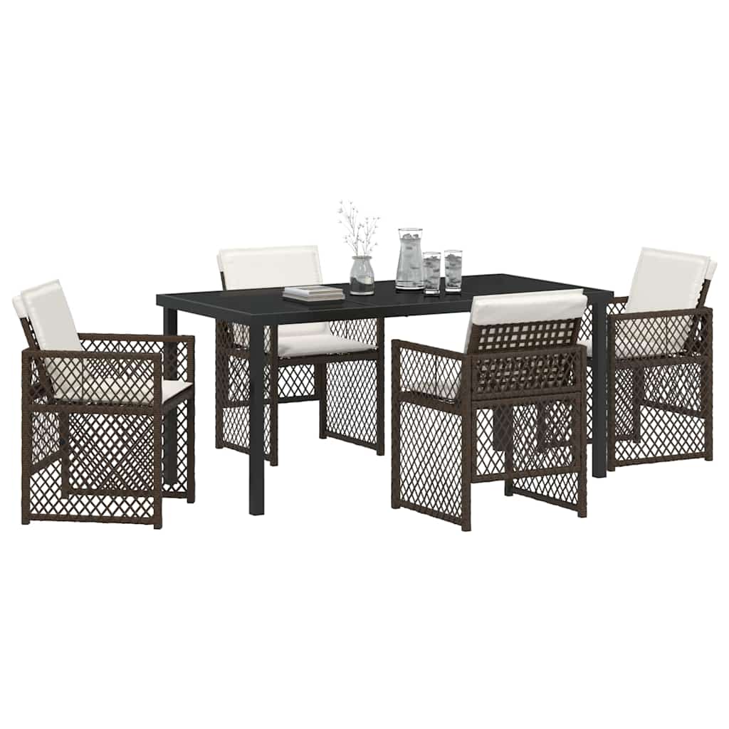 Tuin eettafelset 5 pcs Bruin poly rattan