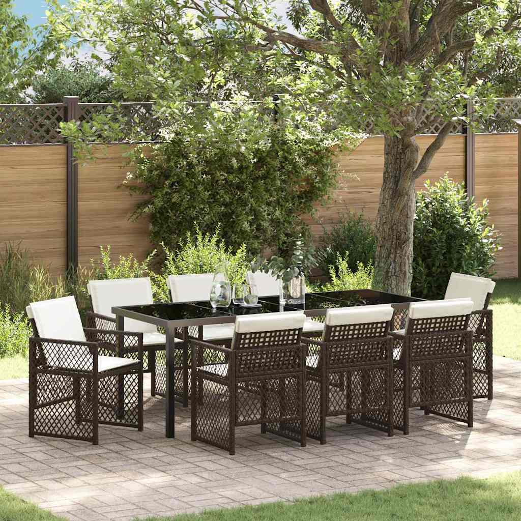 Tuin eettafelset 9 pcs Bruin poly rattan