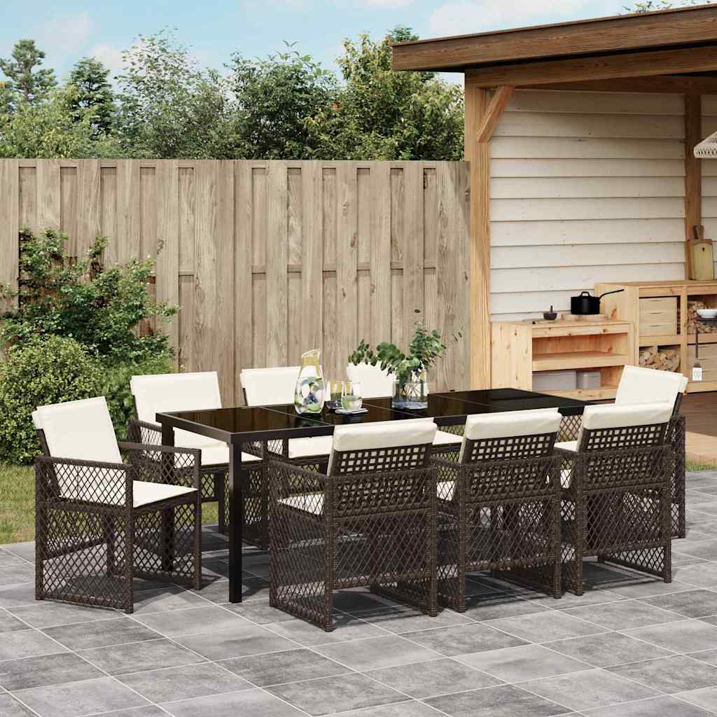 Tuin eettafelset 9 pcs Bruin poly rattan