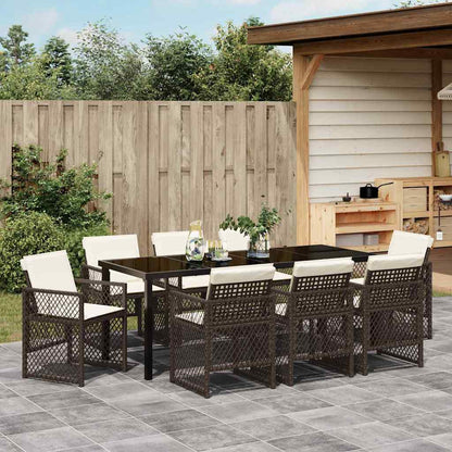 Tuin eettafelset 9 pcs Bruin poly rattan