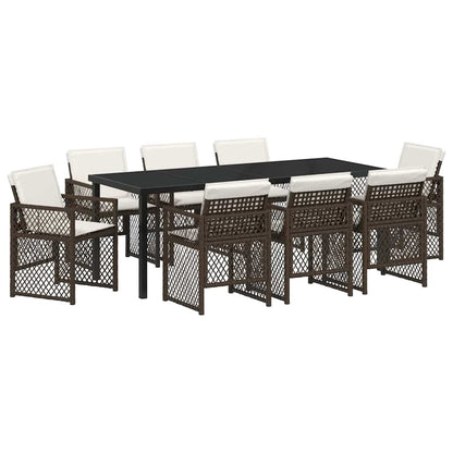 Tuin eettafelset 9 pcs Bruin poly rattan