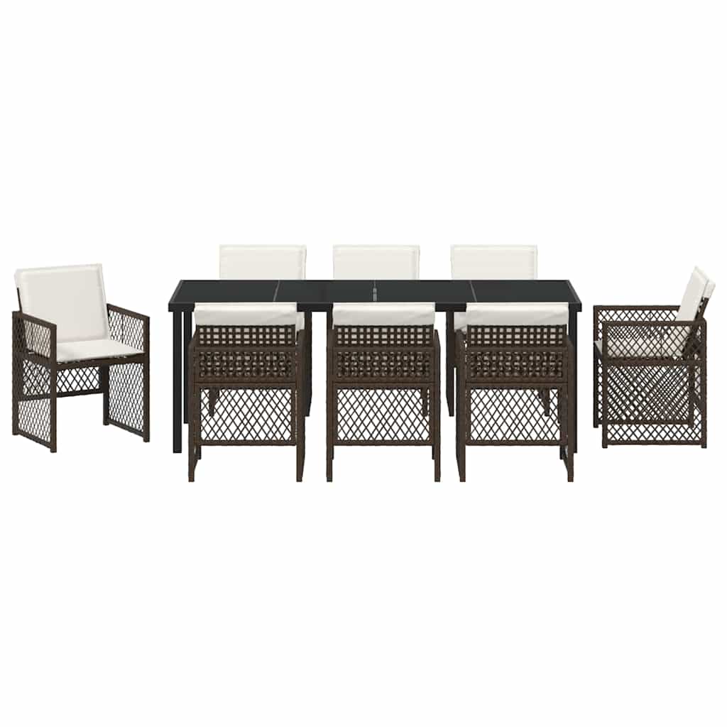 Tuin eettafelset 9 pcs Bruin poly rattan