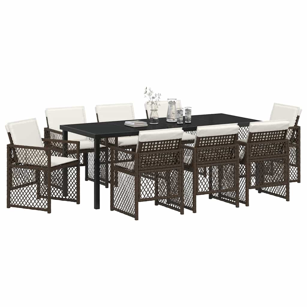 Tuin eettafelset 9 pcs Bruin poly rattan