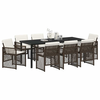 Tuin eettafelset 9 pcs Bruin poly rattan