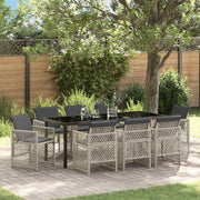 Tuin eettafelset 9-delig lichtgrijs poly rattan