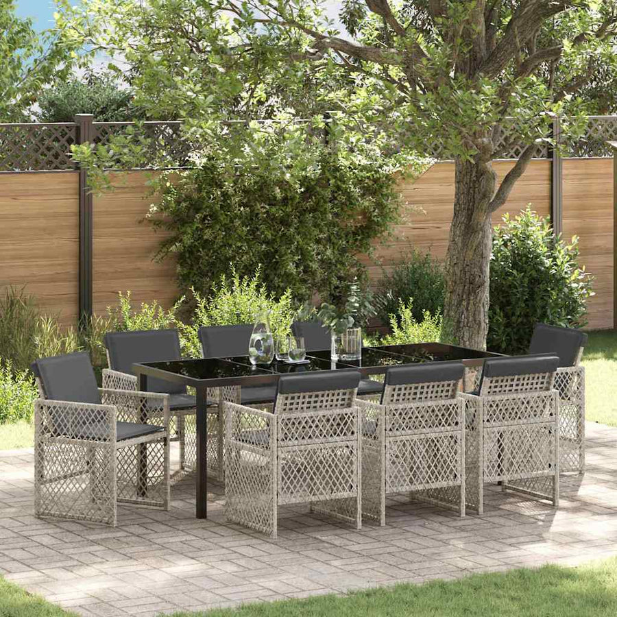 Tuin Eettafelset 9 Pcs Lichtgrijs Poly Rattan
