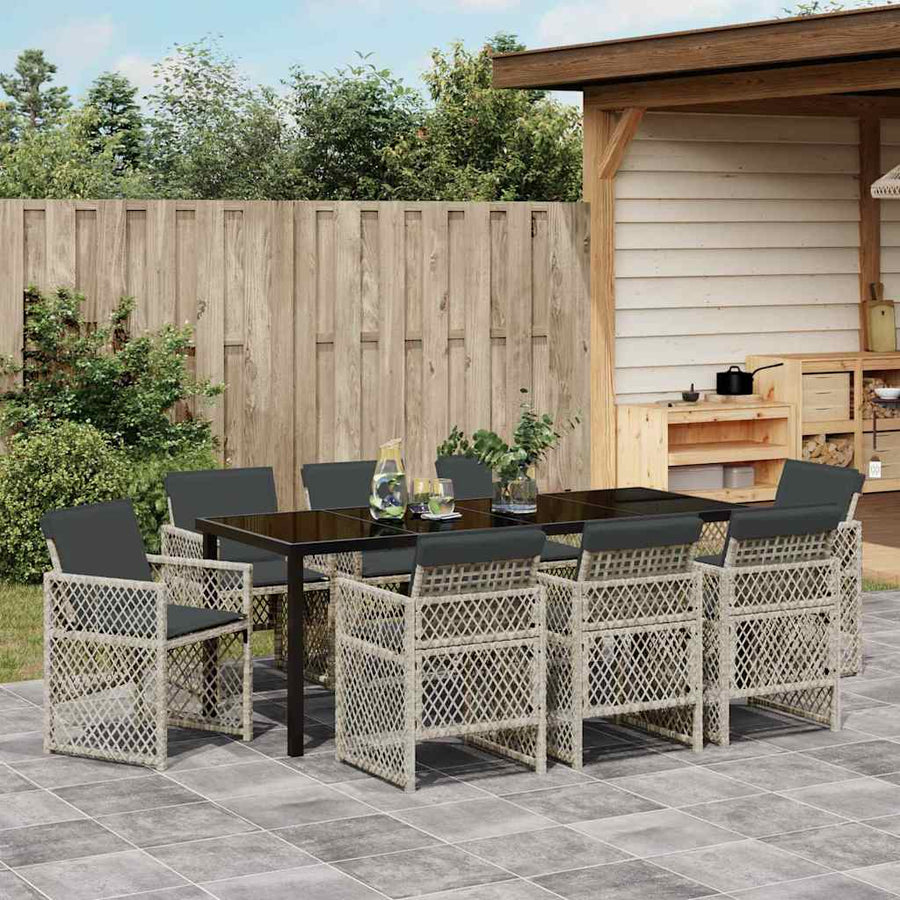 Tuin Eettafelset 9 Pcs Lichtgrijs Poly Rattan