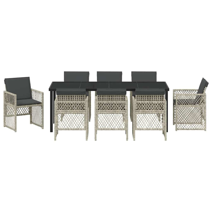 Tuin Eettafelset 9 Pcs Lichtgrijs Poly Rattan