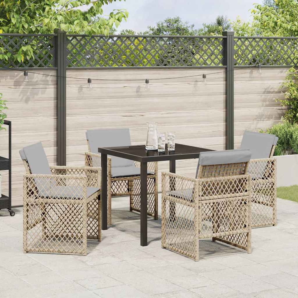 Tuin eettafelset 5 pcs Beige poly rattan