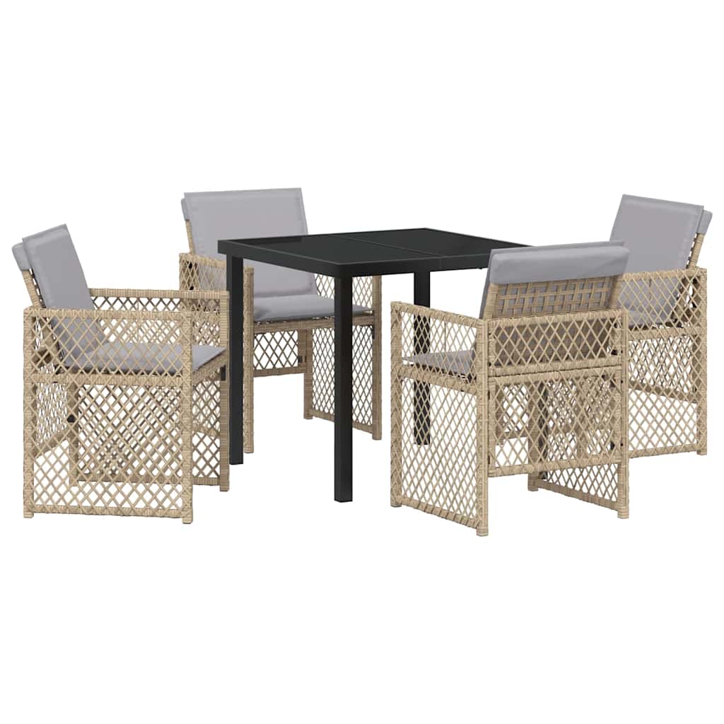 Tuin eettafelset 5 pcs Beige poly rattan