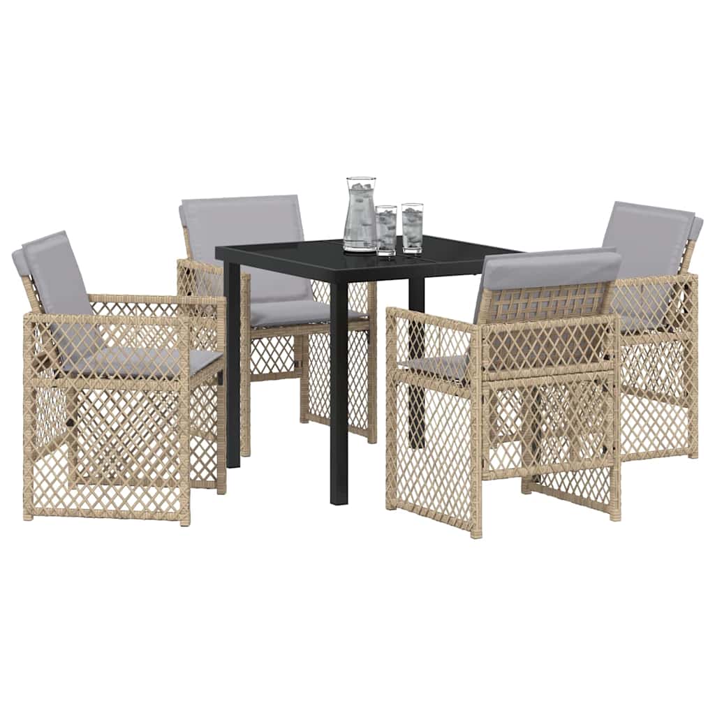 Tuin eettafelset 5 pcs Beige poly rattan
