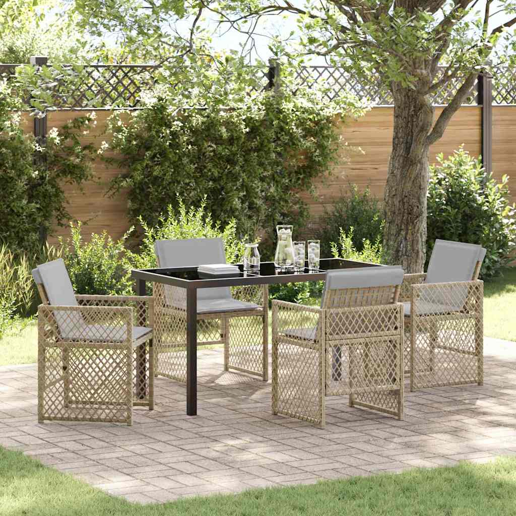 Tuin eettafelset 5 pcs Beige poly rattan
