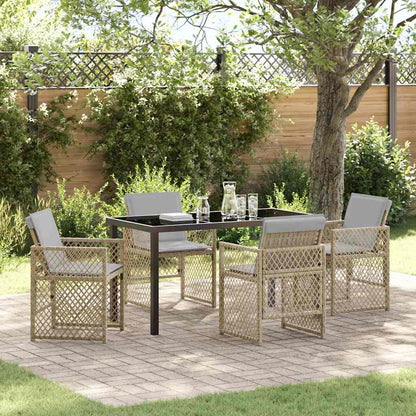 Tuin eettafelset 5 pcs Beige poly rattan