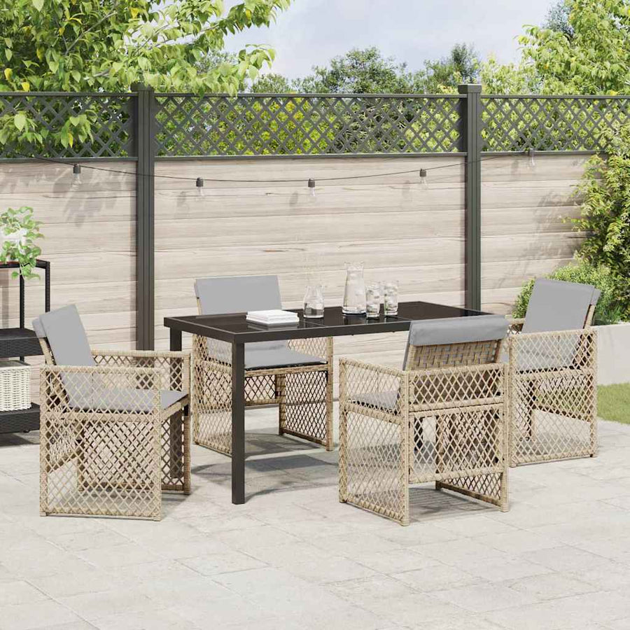 Tuin eettafelset 5 pcs Beige poly rattan