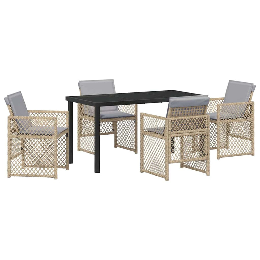 Tuin eettafelset 5 pcs Beige poly rattan