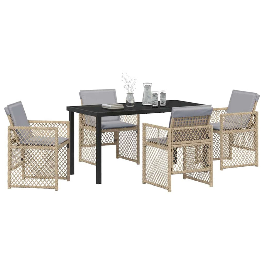 Tuin eettafelset 5 pcs Beige poly rattan