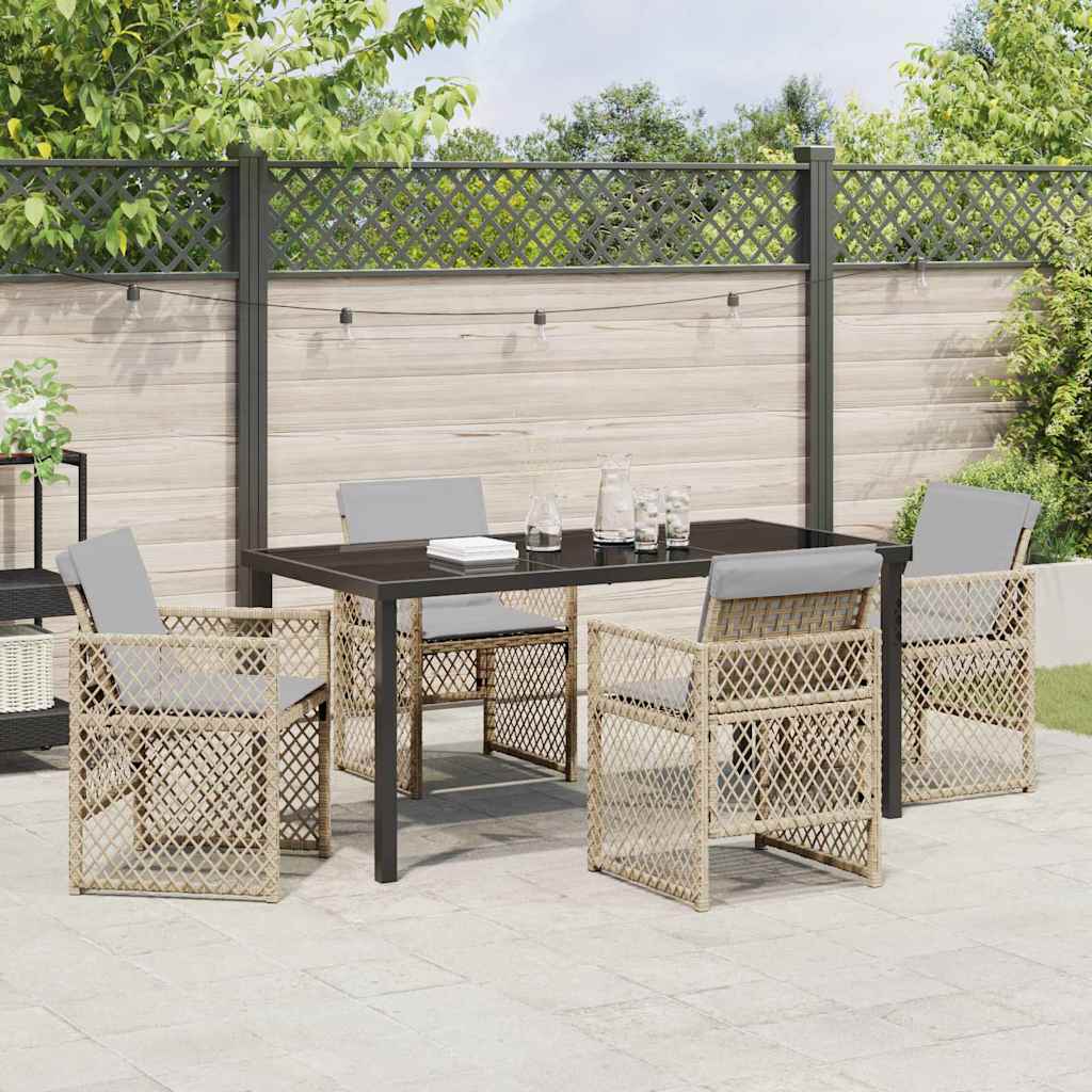 Tuin eettafelset 5 pcs Beige poly rattan