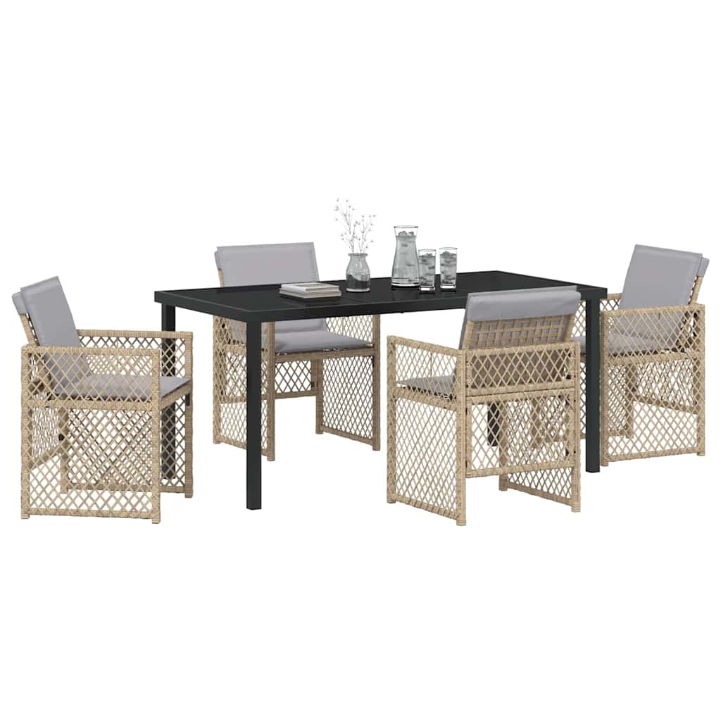 Tuin eettafelset 5 pcs Beige poly rattan