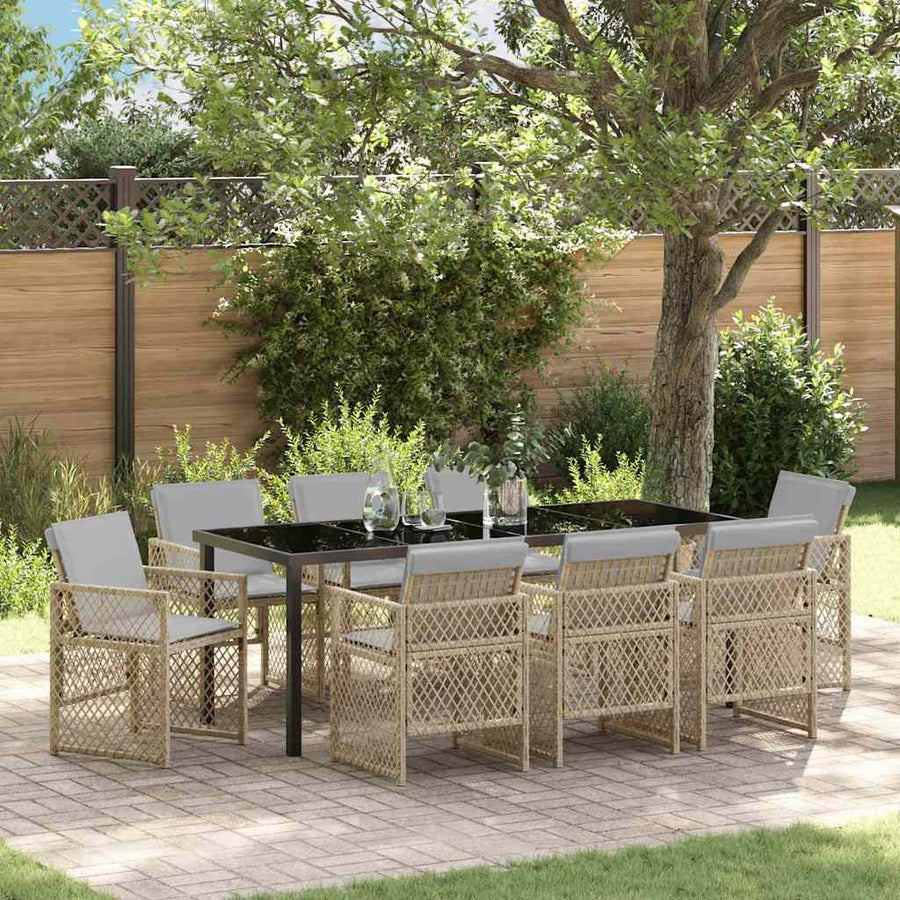 Tuin eettafelset 9 pcs Beige poly rattan