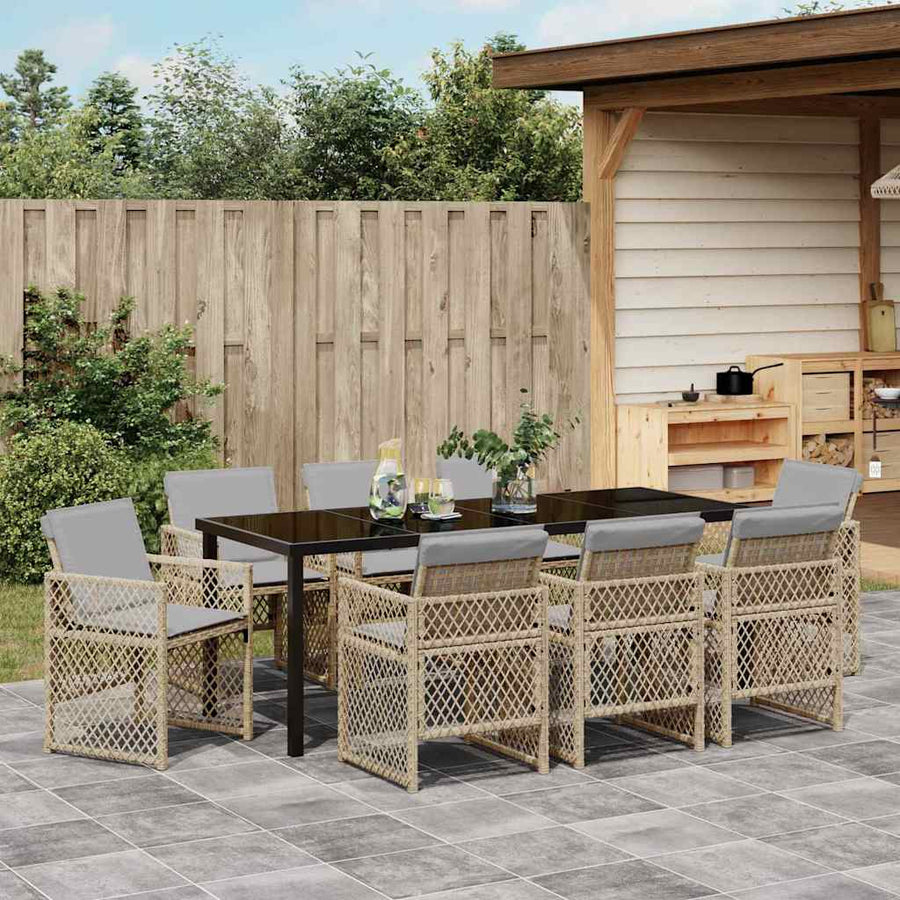 Tuin eettafelset 9 pcs Beige poly rattan