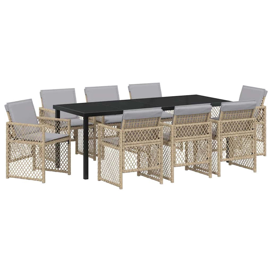 Tuin eettafelset 9 pcs Beige poly rattan